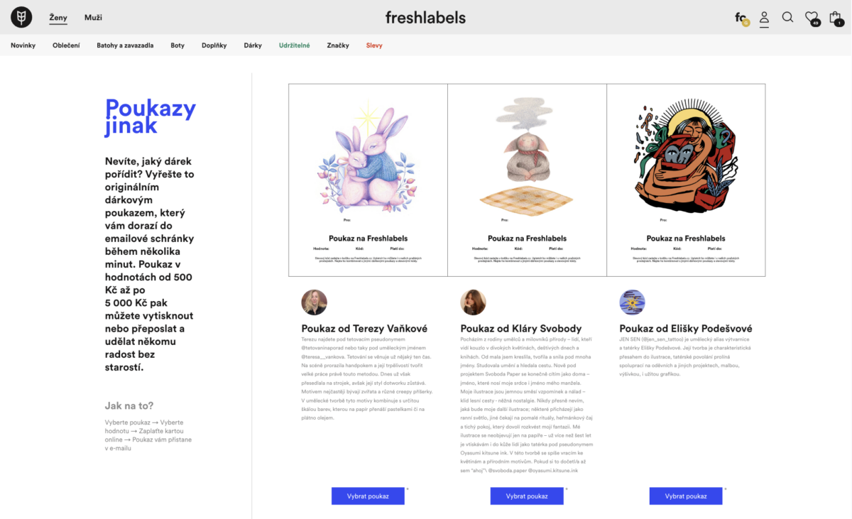 screenshot dárkové poukazy